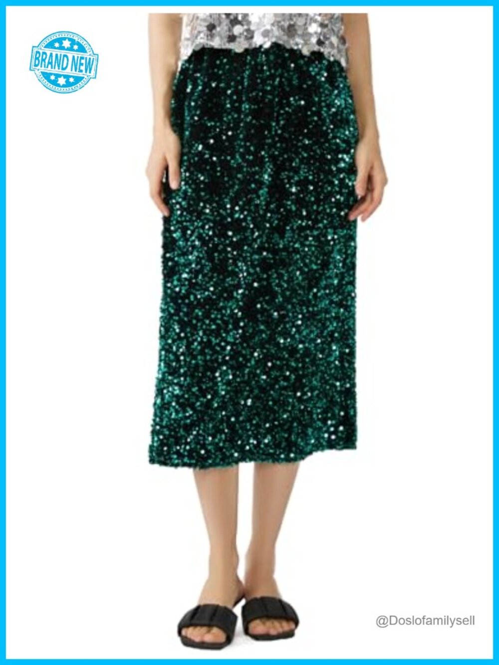 Sequin Velvet Maxi Skirt Elastic High Waist Sparkle Split Hem Night Out Party